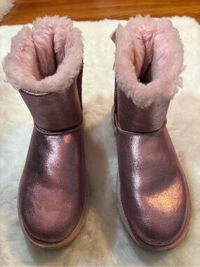 UGG Metallic Pink Winter Boots with Mini Bailey Bow